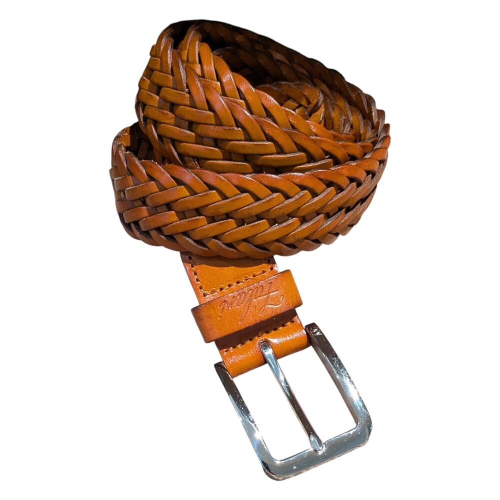 Falari Braided Leather Belt 34 - 38 Brown Stainless Steel Buckle